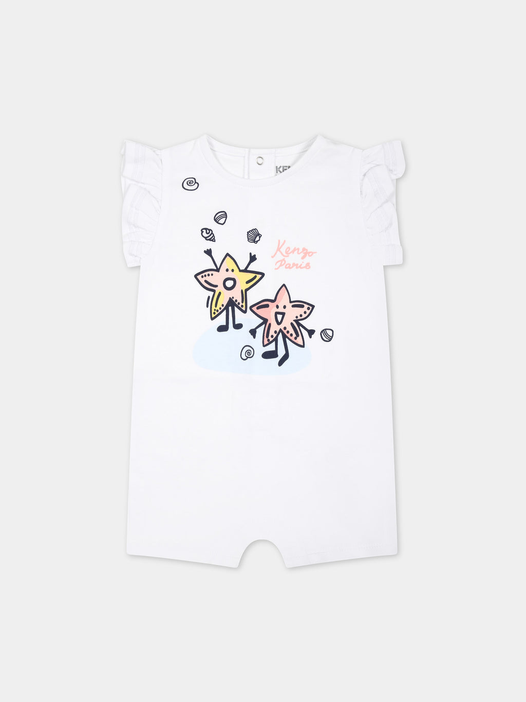 White romper for baby girl with starfish and logo